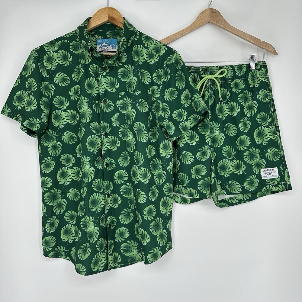 Beach Bros Monstera leaf small matching cabana set tropical beach set men's